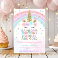 Unicorn Rainbow Pink Gold Sparkles Birthday