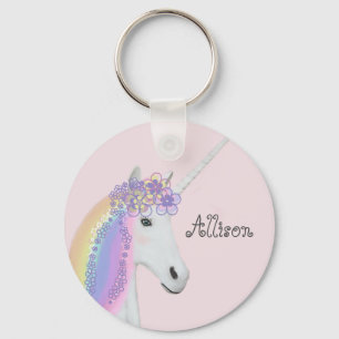 Unicorn Rainbow Pink Personalised Key Ring