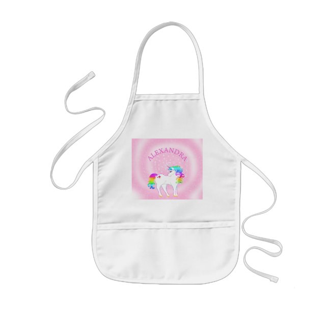 Unicorn Rainbow Pink Stars Cute Kids Craft Cooking Apron (Front)