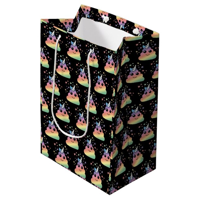 Unicorn Rainbow Poop Emoji Kawaii Medium Gift Bag (Front Angled)