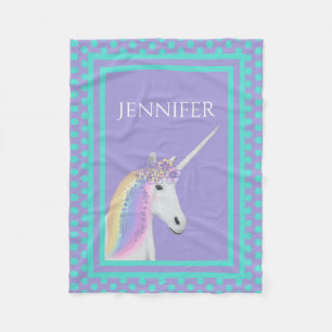 Unicorn Rainbow Purple Teal Personalised Fleece Blanket