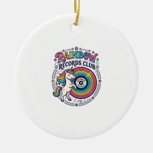 Unicorn Rainbow Records Club White Background Cute Ceramic Tree Decoration