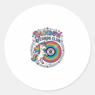 Unicorn Rainbow Records Club White Background Cute Classic Round Sticker