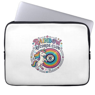 Unicorn Rainbow Records Club White Background Cute Laptop Sleeve