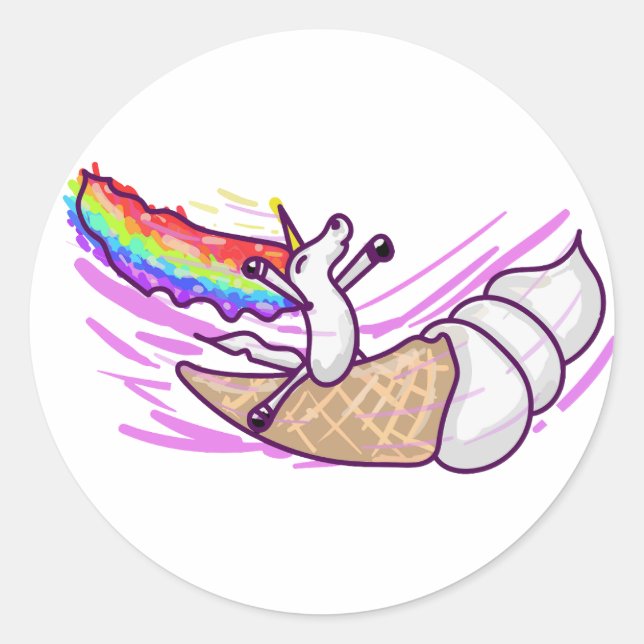 Unicorn Rainbow Riding Ice Cream Cone Classic Round Sticker (Front)