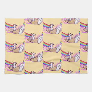 Unicorn Rainbow Riding Ice Cream Cone Tea Towel