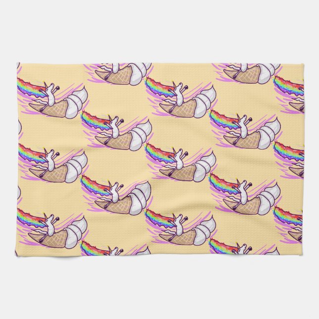 Unicorn Rainbow Riding Ice Cream Cone Tea Towel (Horizontal)