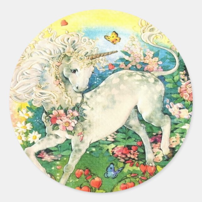 Unicorn Rainbow Round Circle Sticker (Front)