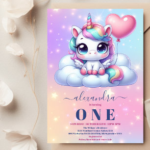 Unicorn Rainbow Sparkles Gold 1st Birthday Invitation