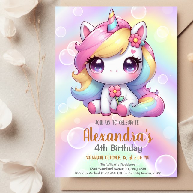 Unicorn Rainbow Sparkles Gold Birthday  Invitation (Creator Uploaded)