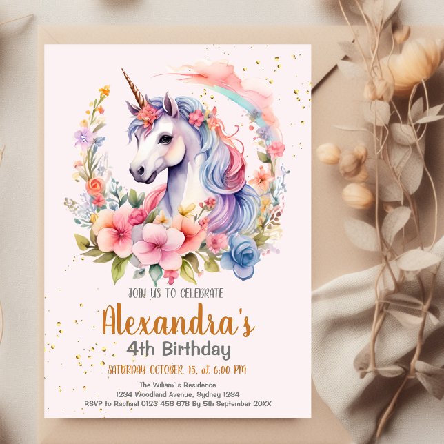 Unicorn Rainbow Sparkles Gold Birthday  Invitation (Creator Uploaded)