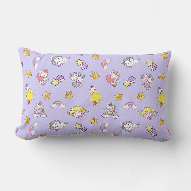 Unicorn Rainbow Star Light Purple Themed Lumbar Cushion (Front)