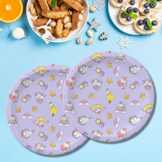 Unicorn Rainbow Star Light Purple Themed Paper Plate