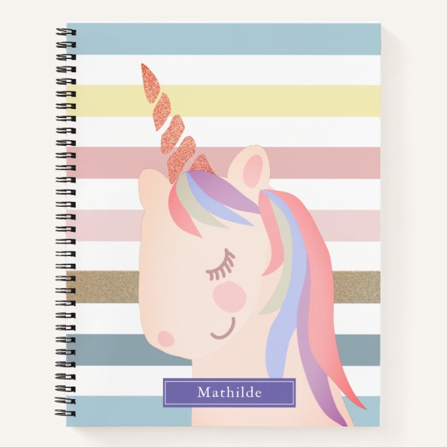 Unicorn Rainbow Stripes Magical Notebook (Front)