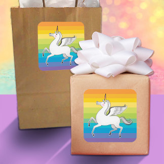 Unicorn Rainbow Stripes Square Sticker