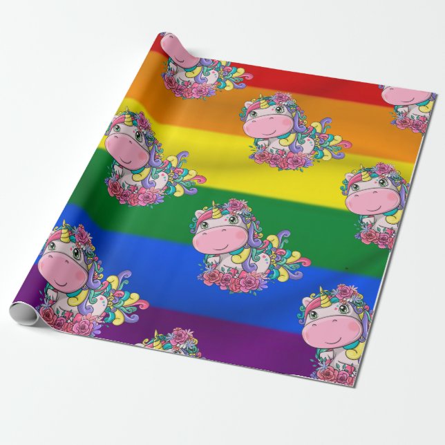 Unicorn rainbow theme Wrapping Paper  (Unrolled)