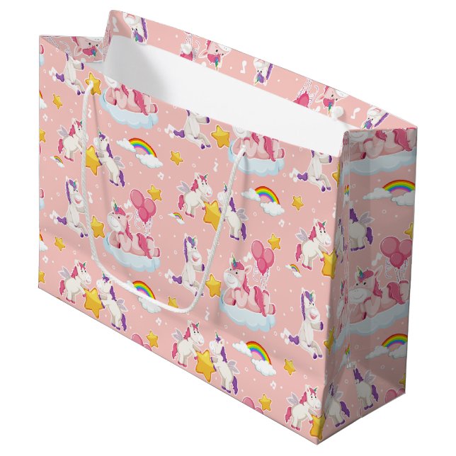 Unicorn Rainbows Large Gift Bag (Front Angled)