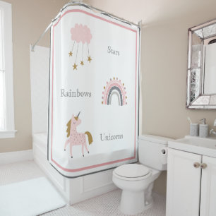 Unicorn Rainbows Pink Boho Pattern Shower Curtain