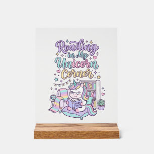 Unicorn Reading in My Unicorn Corner Cute Pastel T Acrylic Sign