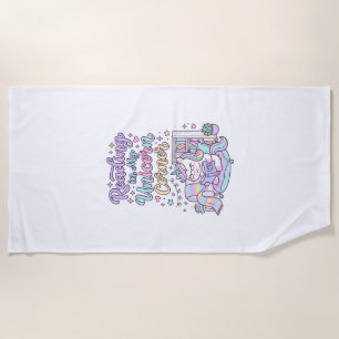 Unicorn Reading in My Unicorn Corner Cute Pastel T Beach Towel