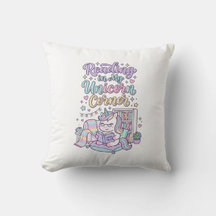 Unicorn Reading in My Unicorn Corner Cute Pastel T Cushion