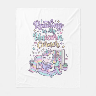 Unicorn Reading in My Unicorn Corner Cute Pastel T Fleece Blanket