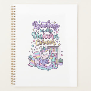 Unicorn Reading in My Unicorn Corner Cute Pastel T Planner