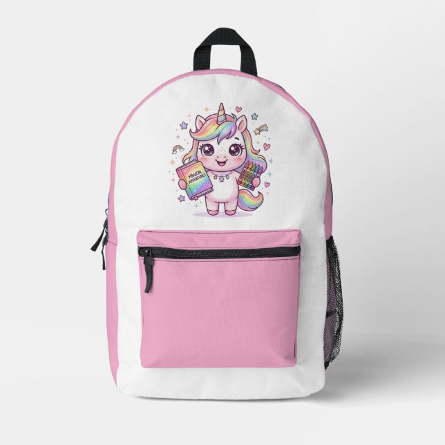 Unicorn Ready for School Printed Backpack (Front)