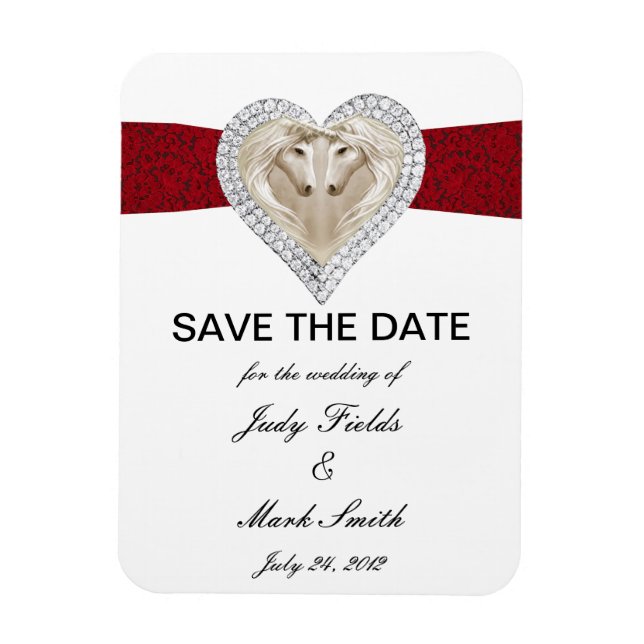 Unicorn Red Lace Save The Date Magnet (Vertical)