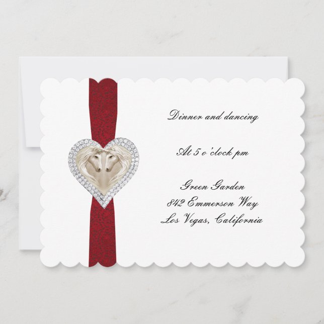 Unicorn Red Lace Wedding Reception Card (Front)