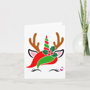 Unicorn Reindeer Face Cute Christmas Funny Card
