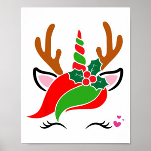 Unicorn Reindeer Face Cute Christmas Funny  Poster