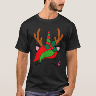 Unicorn Reindeer Face Cute Christmas Funny  T-Shirt
