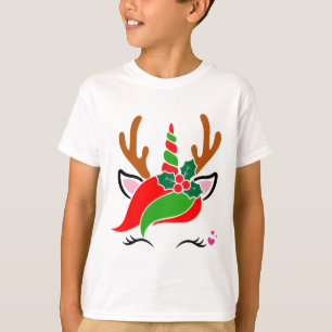 Unicorn Reindeer Face Cute Christmas Funny  T-Shirt