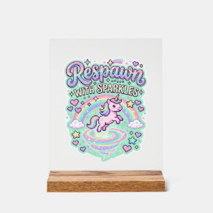 Unicorn Respawn with Sparkles Premium Vector Stick Acrylic Sign