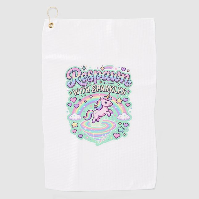 Unicorn Respawn with Sparkles Premium Vector Stick Golf Towel (Front)