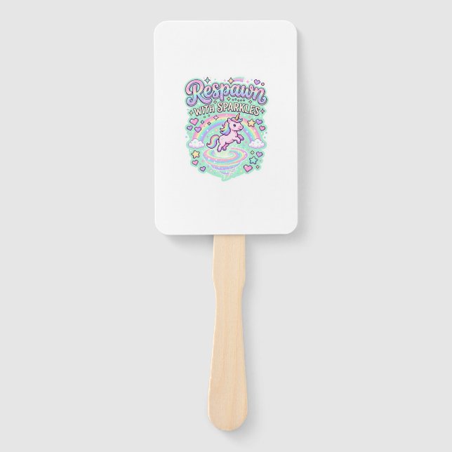 Unicorn Respawn with Sparkles Premium Vector Stick Hand Fan (Front)