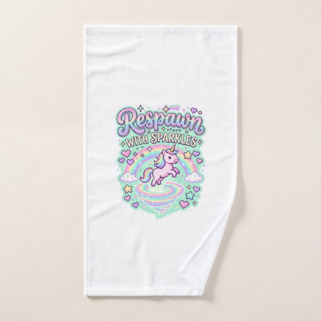 Unicorn Respawn with Sparkles Premium Vector Stick Hand Towel (Hand Towel)