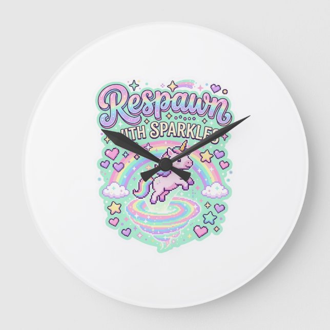 Unicorn Respawn with Sparkles Premium Vector Stick Large Clock (Front)
