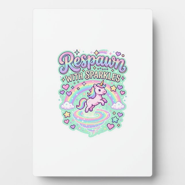 Unicorn Respawn with Sparkles Premium Vector Stick Plaque (Front)