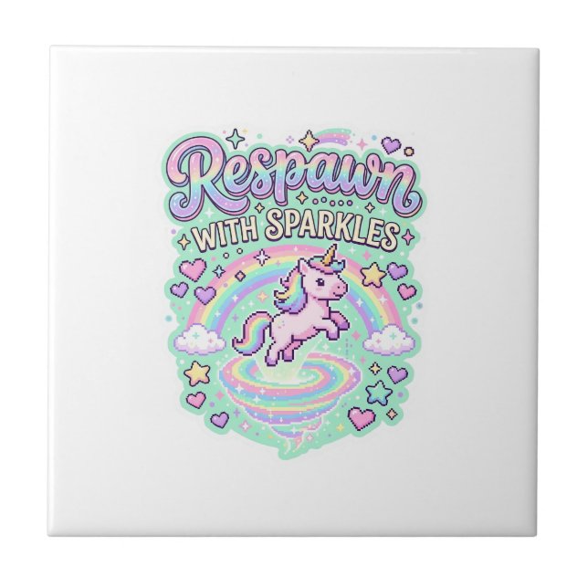 Unicorn Respawn with Sparkles Premium Vector Stick Tile (Front)