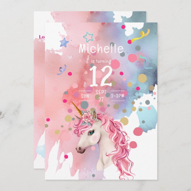 Unicorn Retro Birthday Invitation (Front/Back)