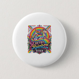 Unicorn Retro Rainbow Rider 6 Cm Round Badge