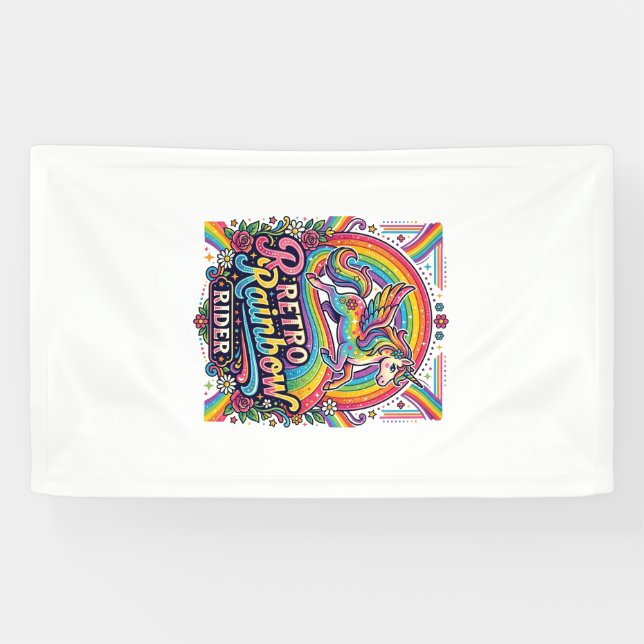 Unicorn Retro Rainbow Rider Banner (Horizontal)