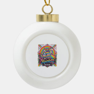 Unicorn Retro Rainbow Rider Ceramic Ball Christmas Ornament