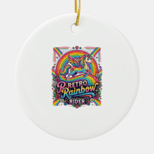 Unicorn Retro Rainbow Rider Ceramic Tree Decoration