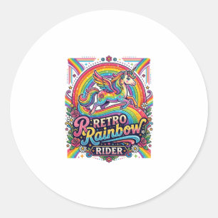 Unicorn Retro Rainbow Rider Classic Round Sticker