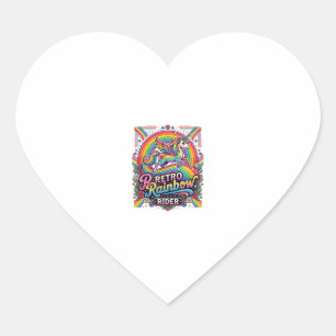 Unicorn Retro Rainbow Rider Heart Sticker