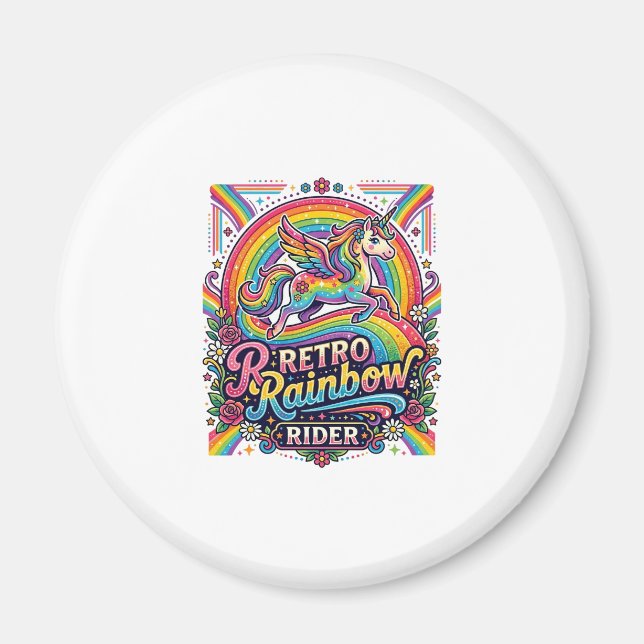 Unicorn Retro Rainbow Rider Magnet (Front)