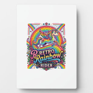 Unicorn Retro Rainbow Rider Plaque